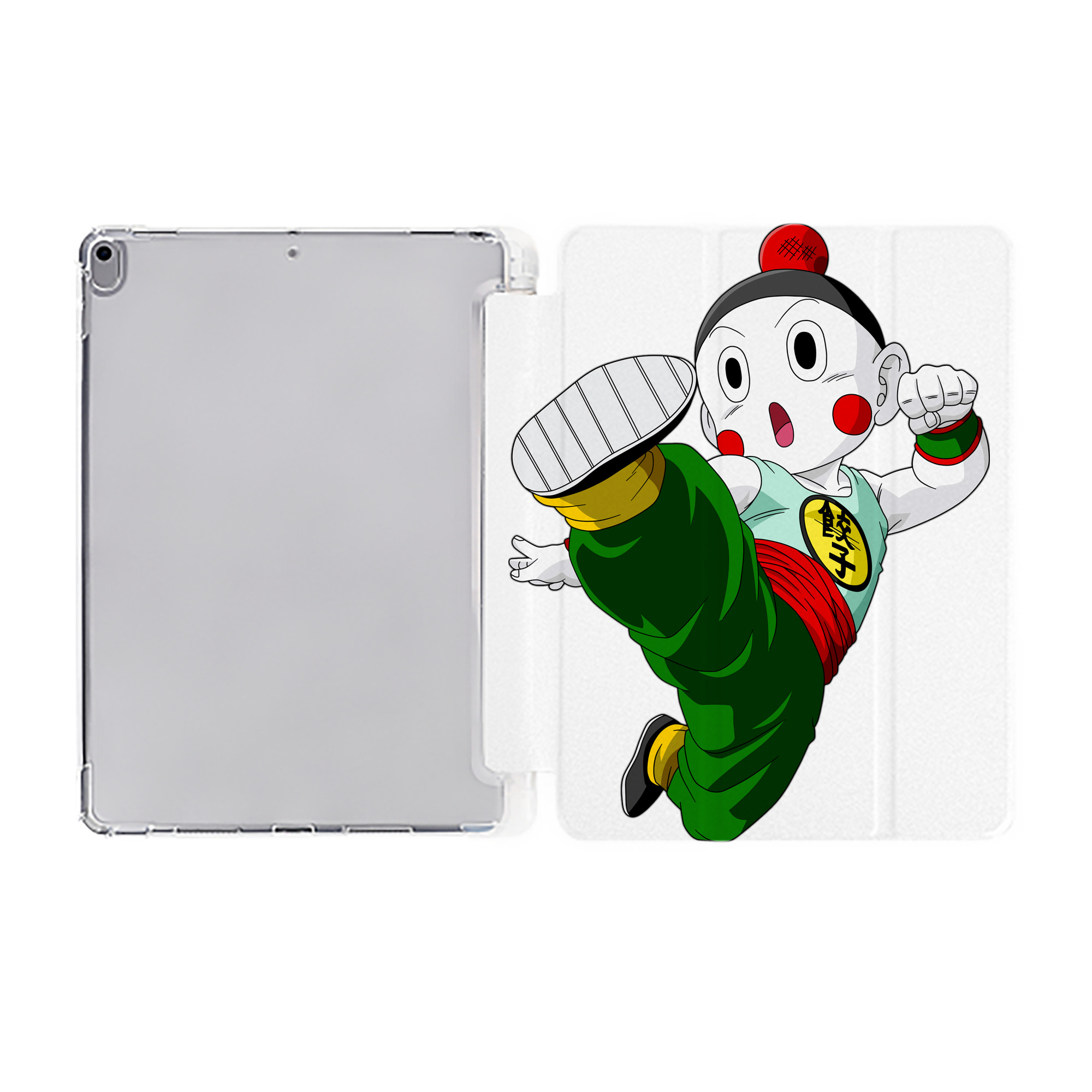 （画像用） ドラゴンボール 餃子（チャオズ）DRAGON BALL Chaoz IPad ケース ペン収納付き 三つ折りスタンド PUレザー×シリコン 対応機種9.5/10.5/10.9インチ
